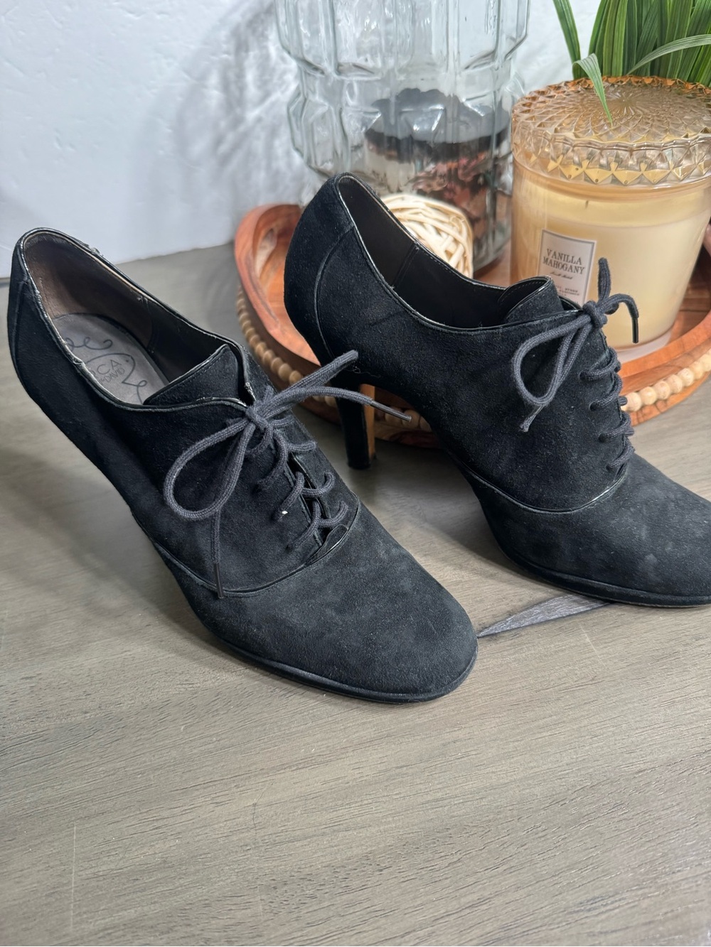 Circa Joan & David Black Suede Oxford Booties